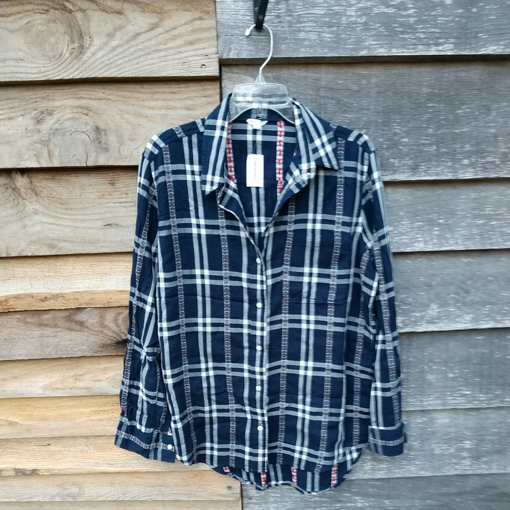 *🆕 Aeropostale Navy Plaid Long Sleeve Button Up Fashion Shirt NWT